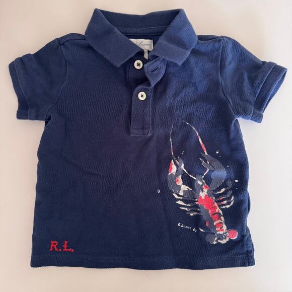 Ralph Lauren Baby Navy Blue Polo Tie Dye Lobster Shirt Size 9M - Picture 1 of 6